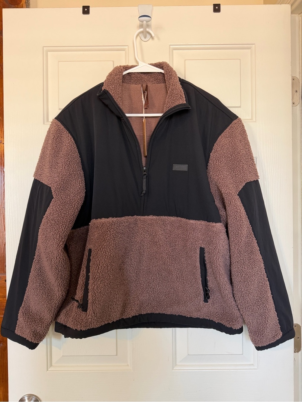 NWT SKIMS Teddy Half Zip Up Pullover - Umber Contrast (Black / Brown) - size XXS